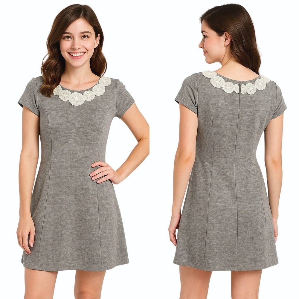 Banana Republic Shift‎ Dress Size 6 Grey Applique Neckline Modern Chic Elegant